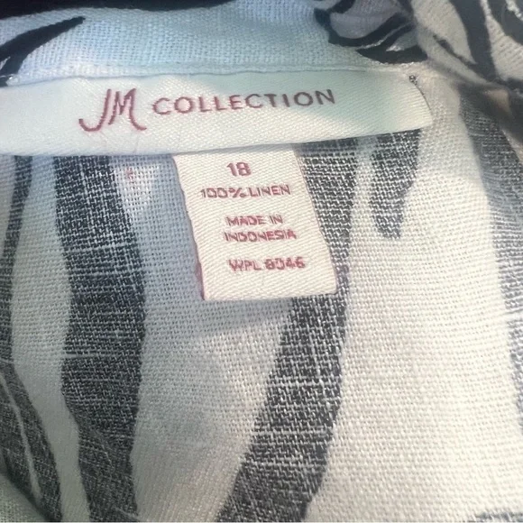 Abstract 100% Linen Floral Zebra Button Up Top Sz 18 2X Tropical Vacation Artsy - Picture 6 of 8